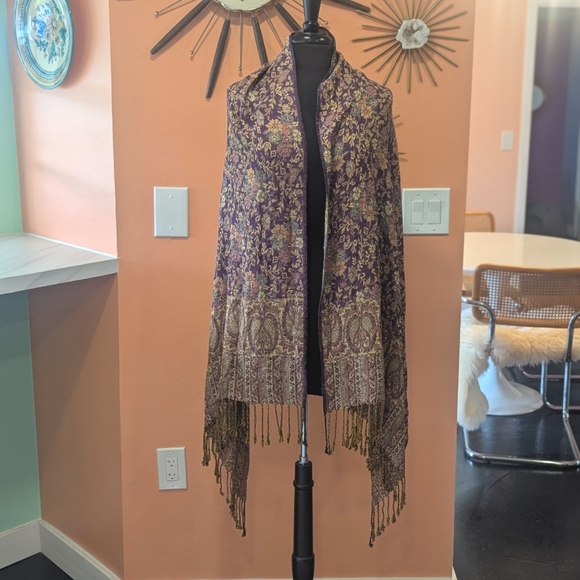 Bohemian Scarf Paisley Purple & Gold Hippie Wrap Super Soft Viscose Coastal - Picture 1 of 10